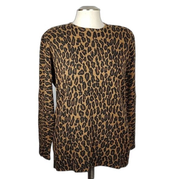 Nina Charles Kasper VTG Animal Print Sweater Shoulder Pads Retro Lambswool - Picture 1 of 11